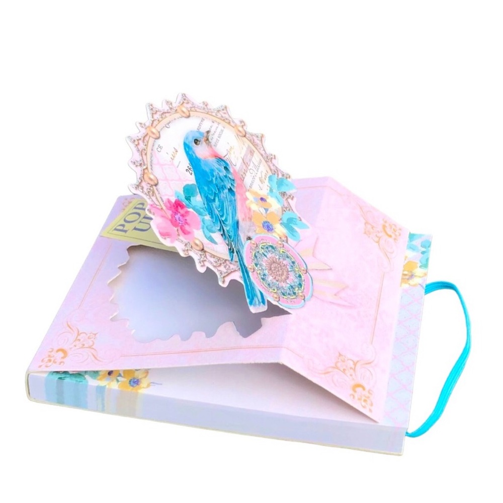 Punch Studio Mini Pop Up Embellished Pocket Bungee Notepad ~ Bluebird (63081)
